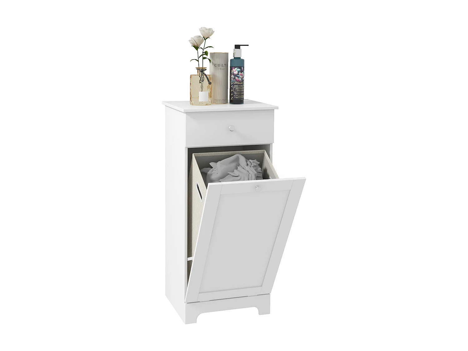 Meuble de salle de bain avec panier à linge, meuble de rangement avec tiroir - 40L x 40l x 90,5H cm - blanc