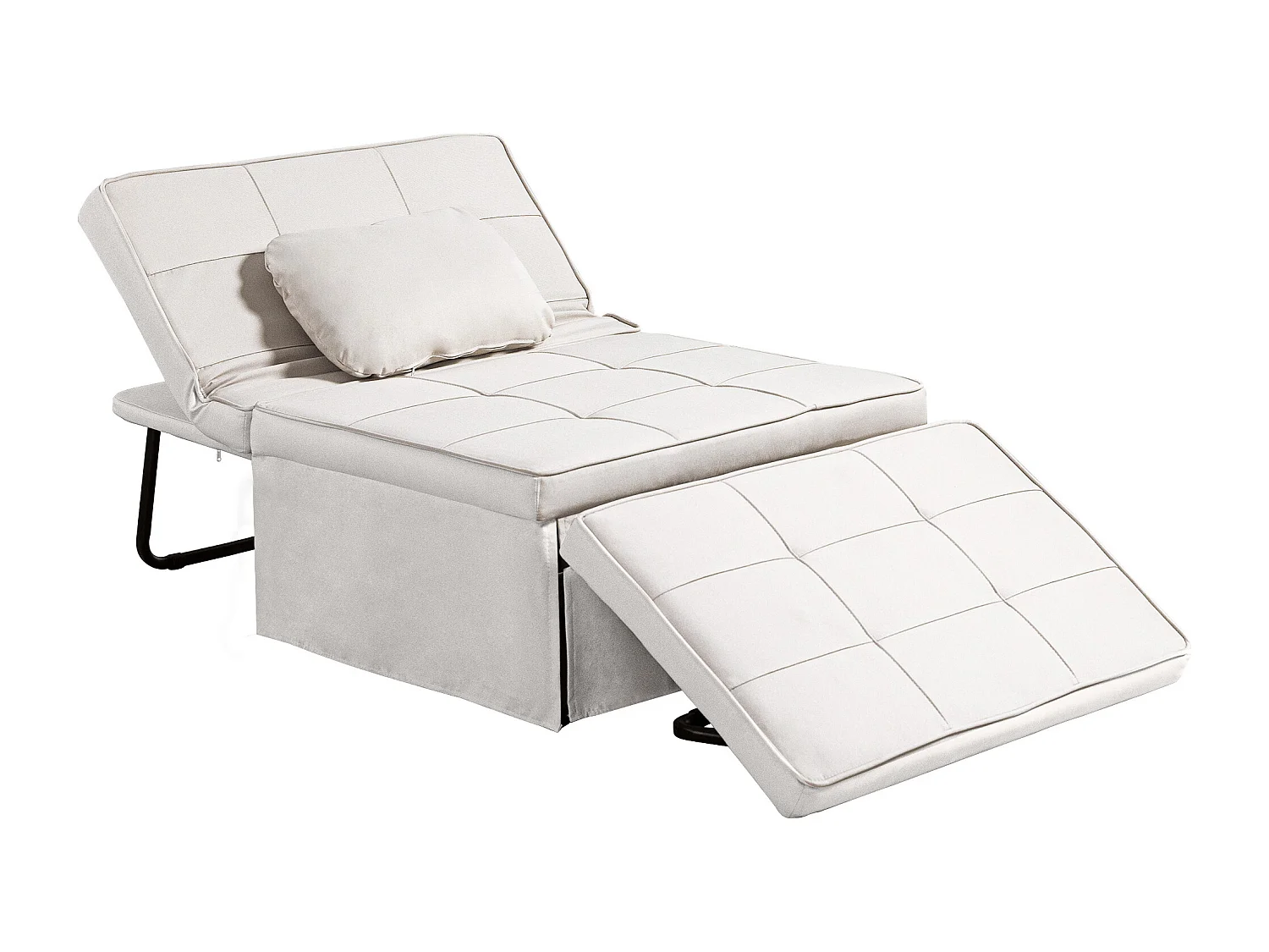 Fauteuil chauffeuse chaise longue pouf 3 en 1 dossier inclinable 5 niveaux repose-pied rabattable châssis métal noir lin crème