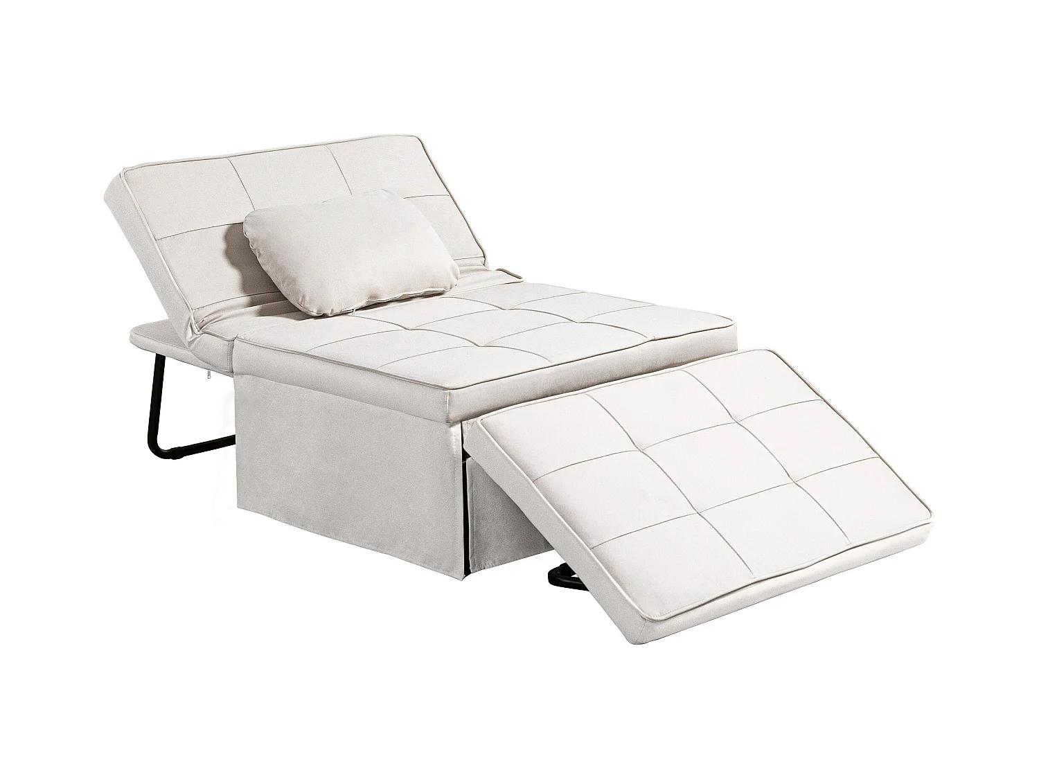 Fauteuil chauffeuse chaise longue pouf 3 en 1 dossier inclinable 5 niveaux repose-pied rabattable châssis métal noir lin crème