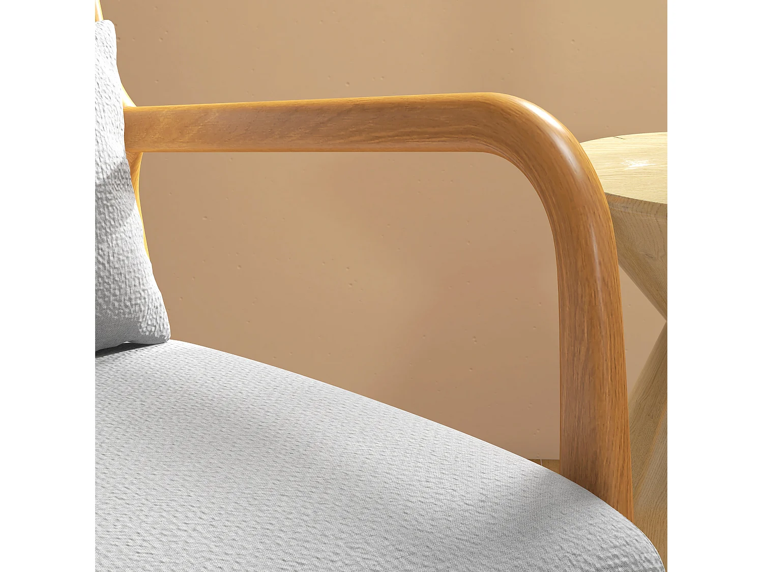 Fauteuil lounge - 3 coussins inclus - assise profonde - accoudoirs - structure bois hévéa - aspect lin gris