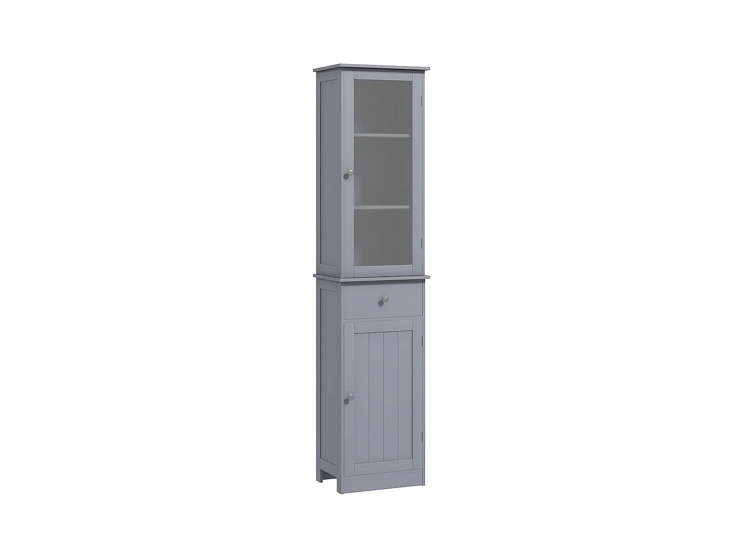Meuble colonne de salle de bain placard porte acrylique 2 étagères placard porte 1 étagère tiroir MDF gris