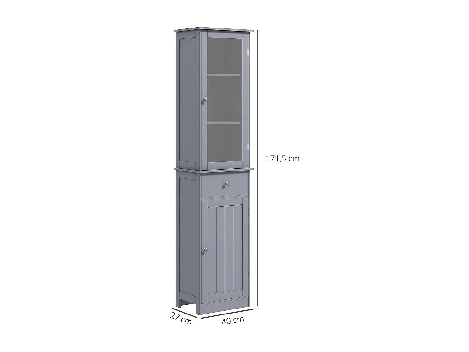 Meuble colonne de salle de bain placard porte acrylique 2 étagères placard porte 1 étagère tiroir MDF gris