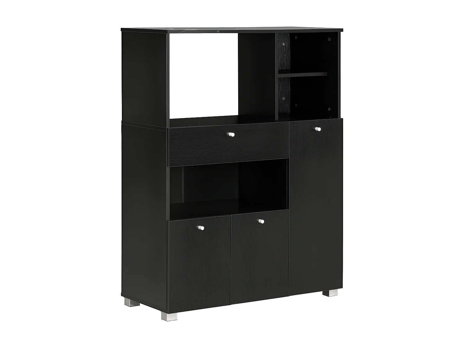 Meuble de cuisine multi-rangements 2 placards 4 niches tiroir coulissant dim. 90L x 40l x 120H cm panneaux particules noir