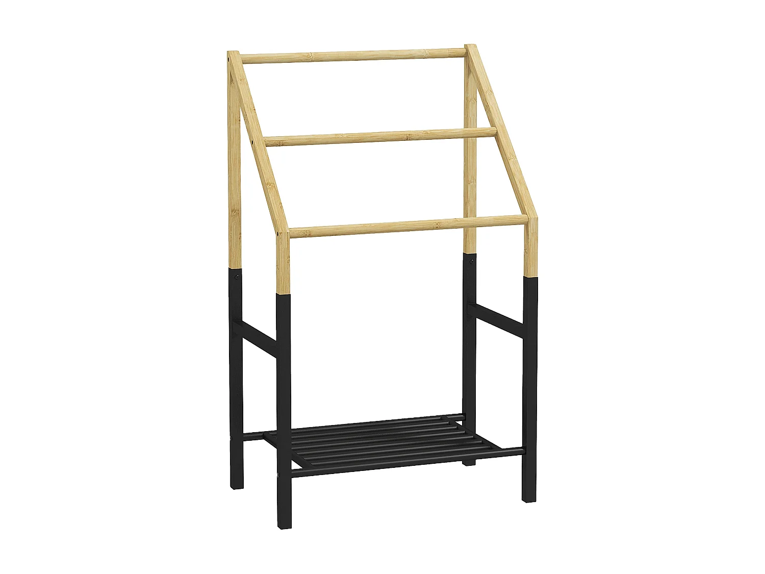 Porte-serviettes en bambou 3 barres et 1 étagère inférieure de rangement, 51l x 31P x 85,5H cm, finition bois naturel