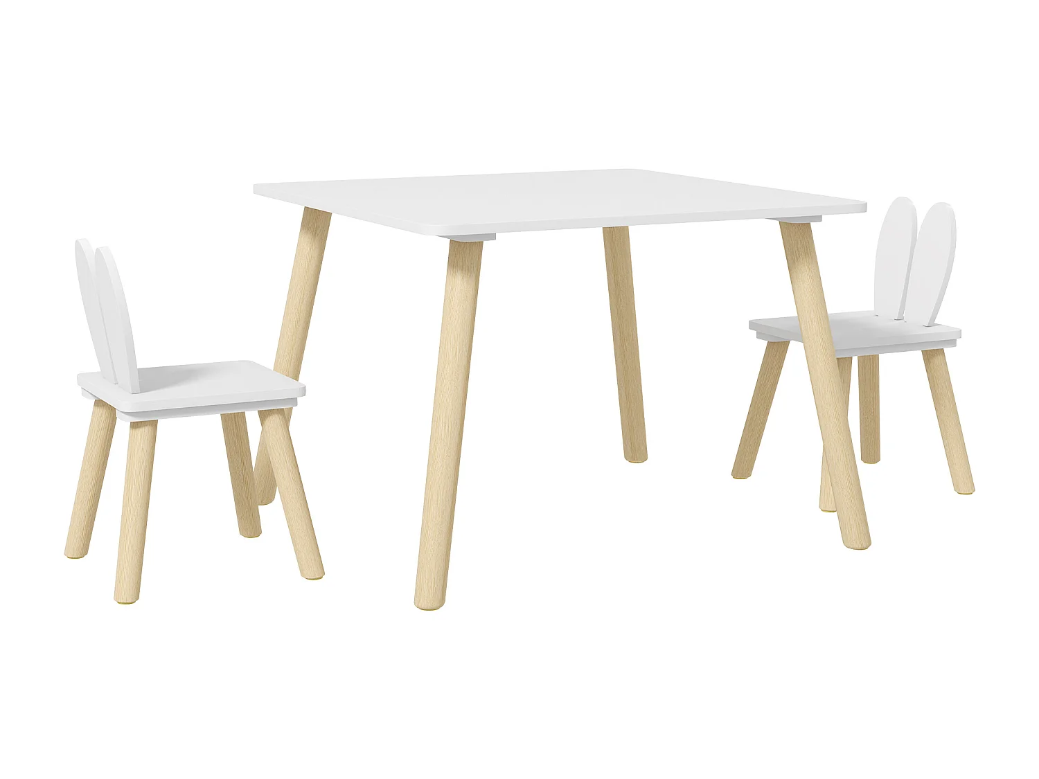 Ensemble table chaises enfant design lapin scandinave bois pin MDF blanc