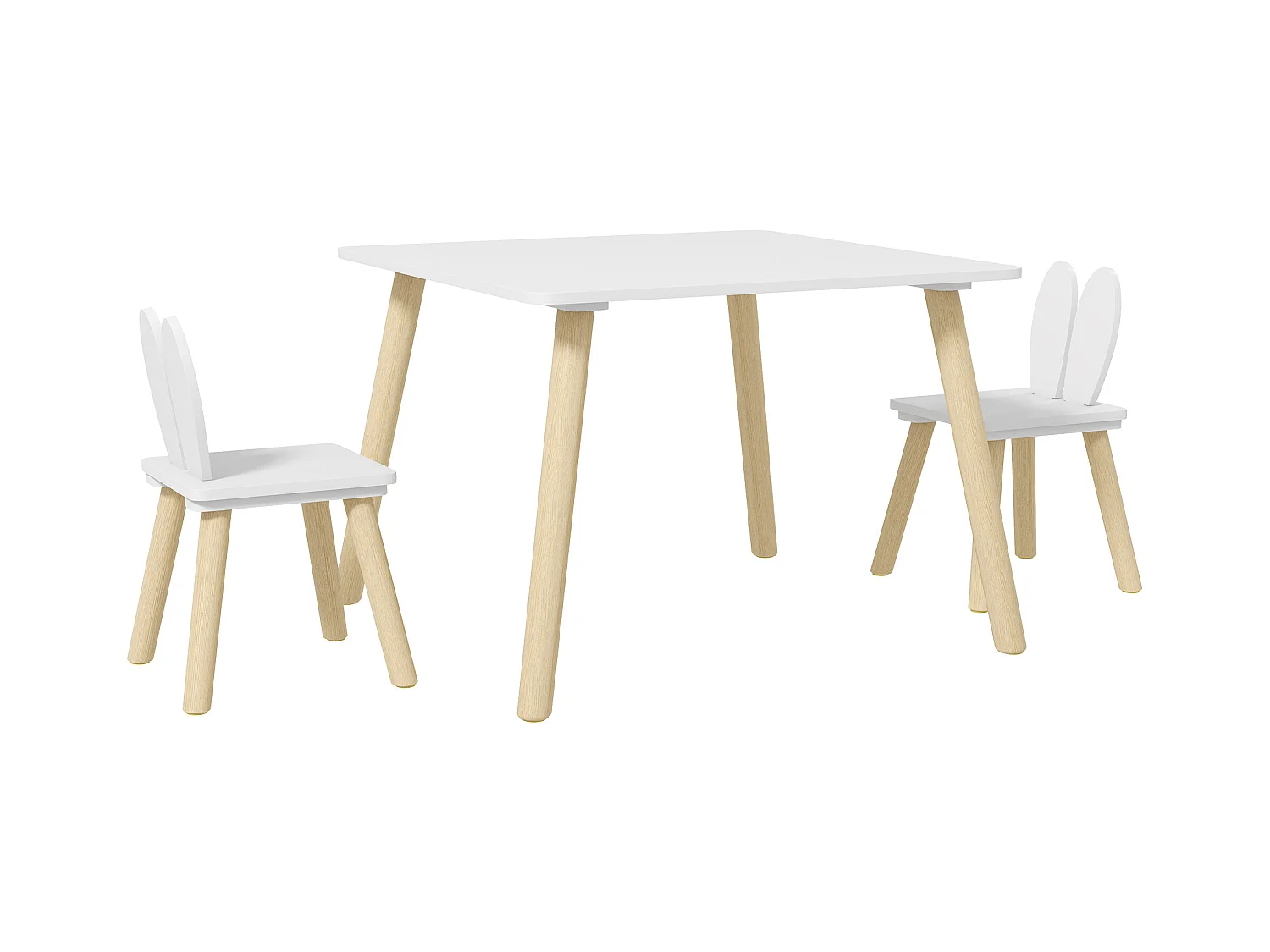 Ensemble table chaises enfant design lapin scandinave bois pin MDF blanc