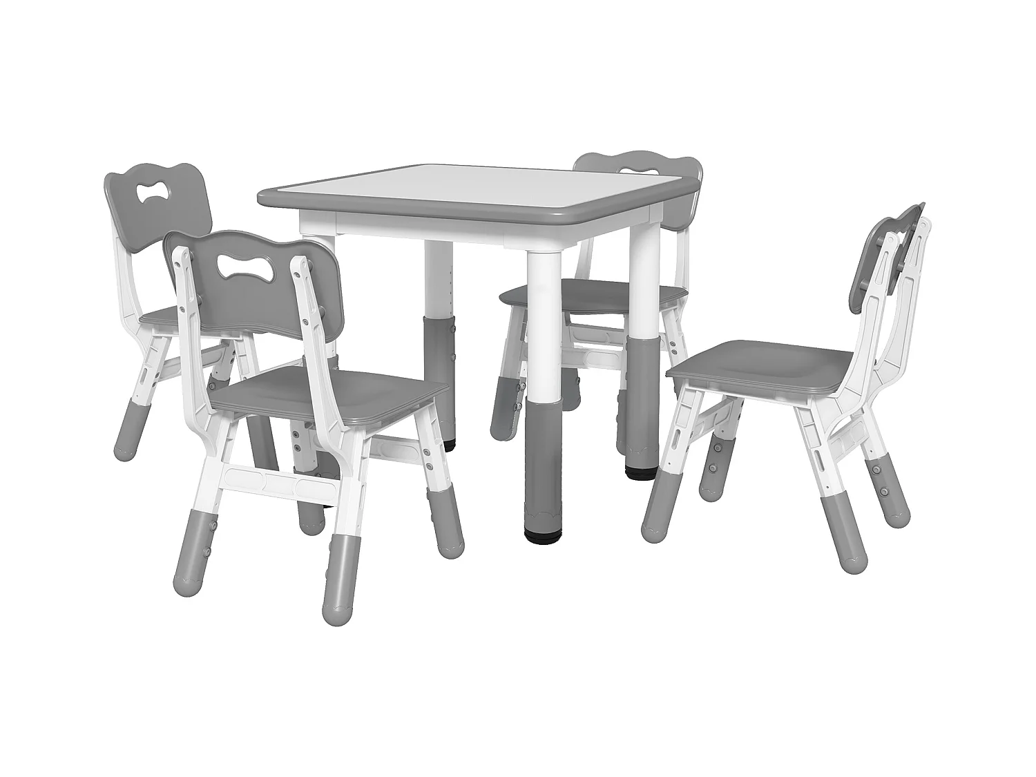 Ensemble table et chaises enfant - set de 5 pièces réglables en hauteur - MDF PP blanc gris