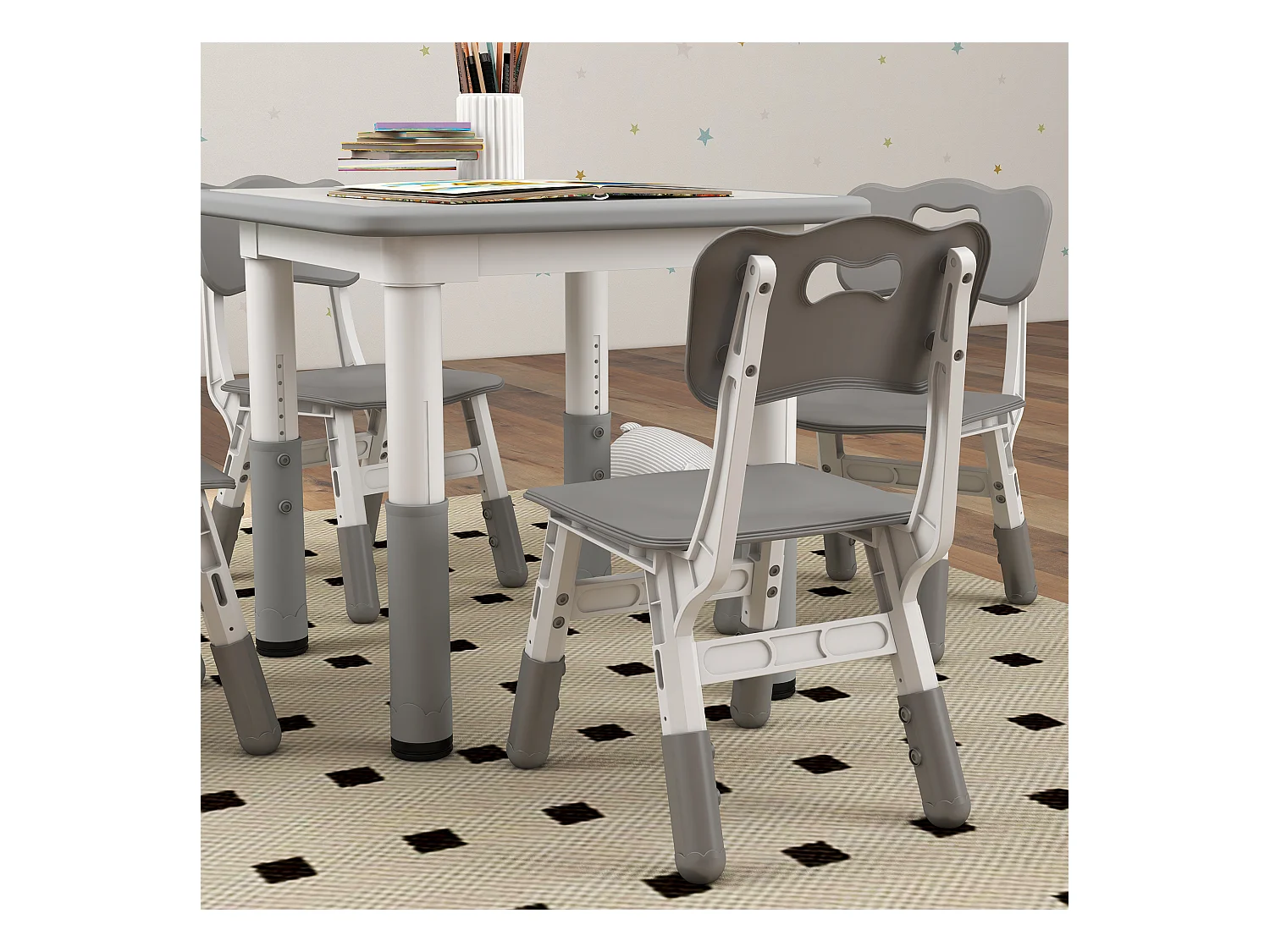 Ensemble table et chaises enfant - set de 5 pièces réglables en hauteur - MDF PP blanc gris