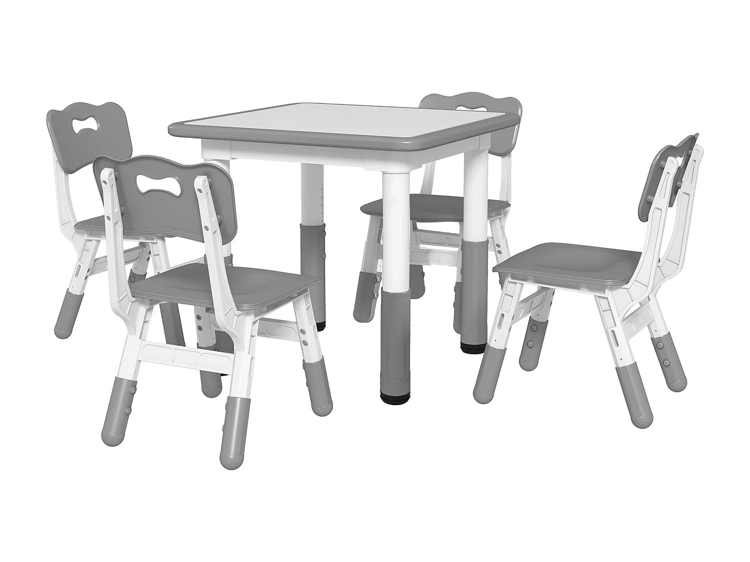 Ensemble table et chaises enfant - set de 5 pièces réglables en hauteur - MDF PP blanc gris