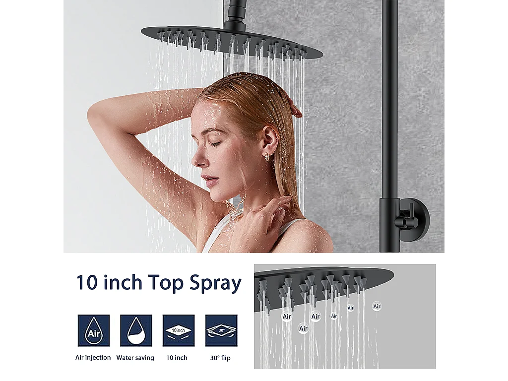 Colonne doccia termostatiche con soffione rotondo 25cm in acciaio inox e altezza regolabile 76-120cm, nero