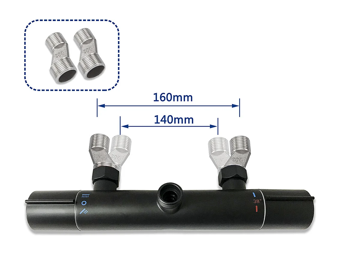 Colonne doccia termostatiche con soffione rotondo 25cm in acciaio inox e altezza regolabile 76-120cm, nero