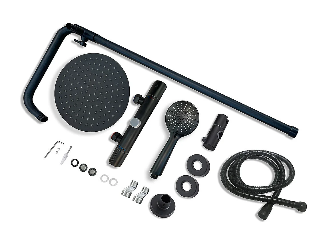 Colonne doccia termostatiche con soffione rotondo 25cm in acciaio inox e altezza regolabile 76-120cm, nero