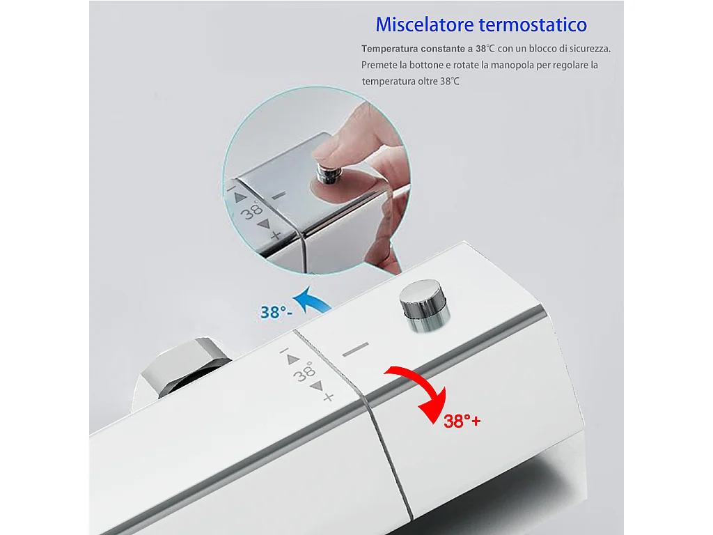 Colonne doccia termostatiche con soffione quadrato 25x25cm in acciaio inox e doccetta a 3 getti, cromato