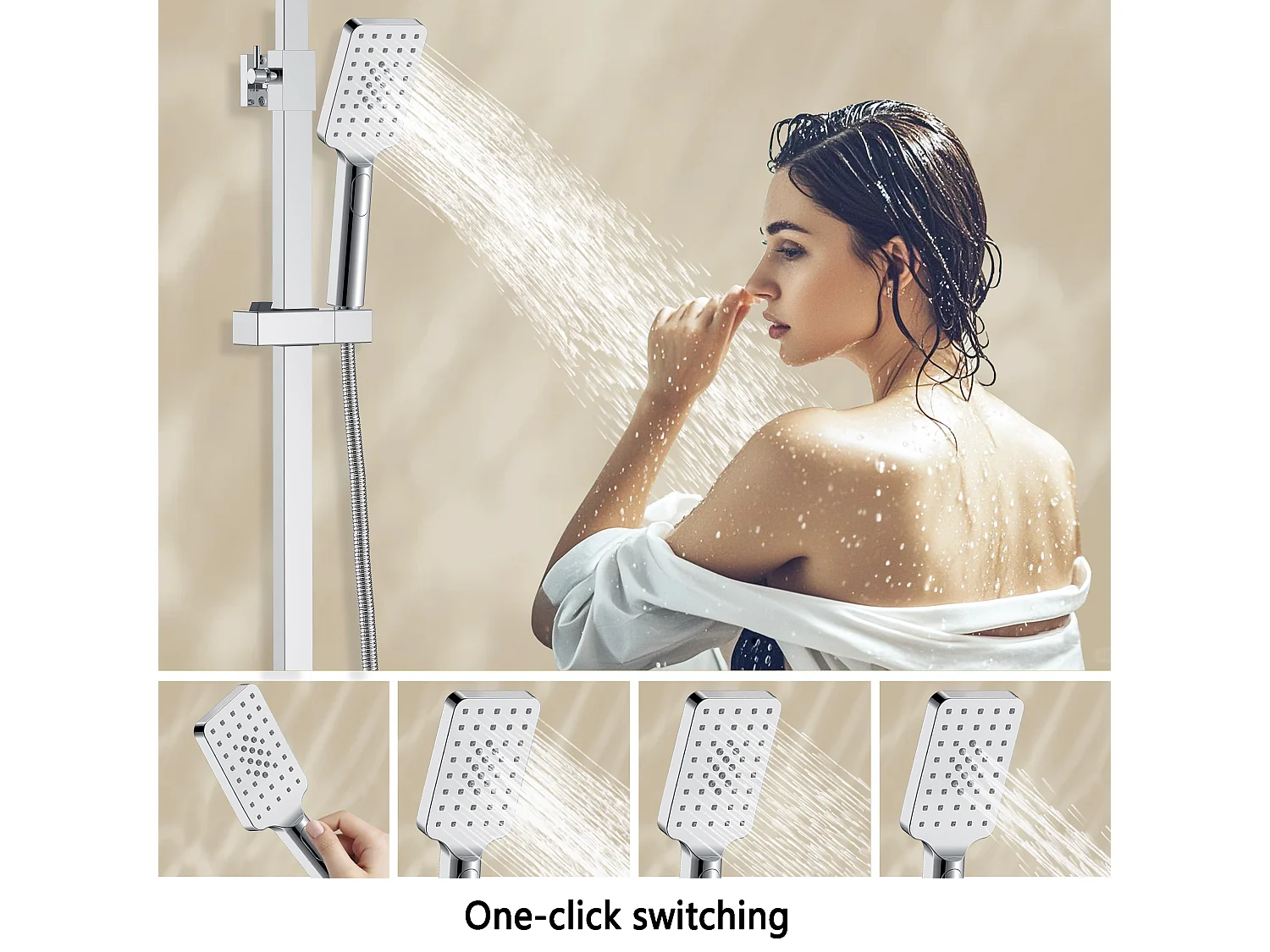 Colonne doccia termostatiche con soffione quadrato 25x25cm in acciaio inox e doccetta a 3 getti, cromato