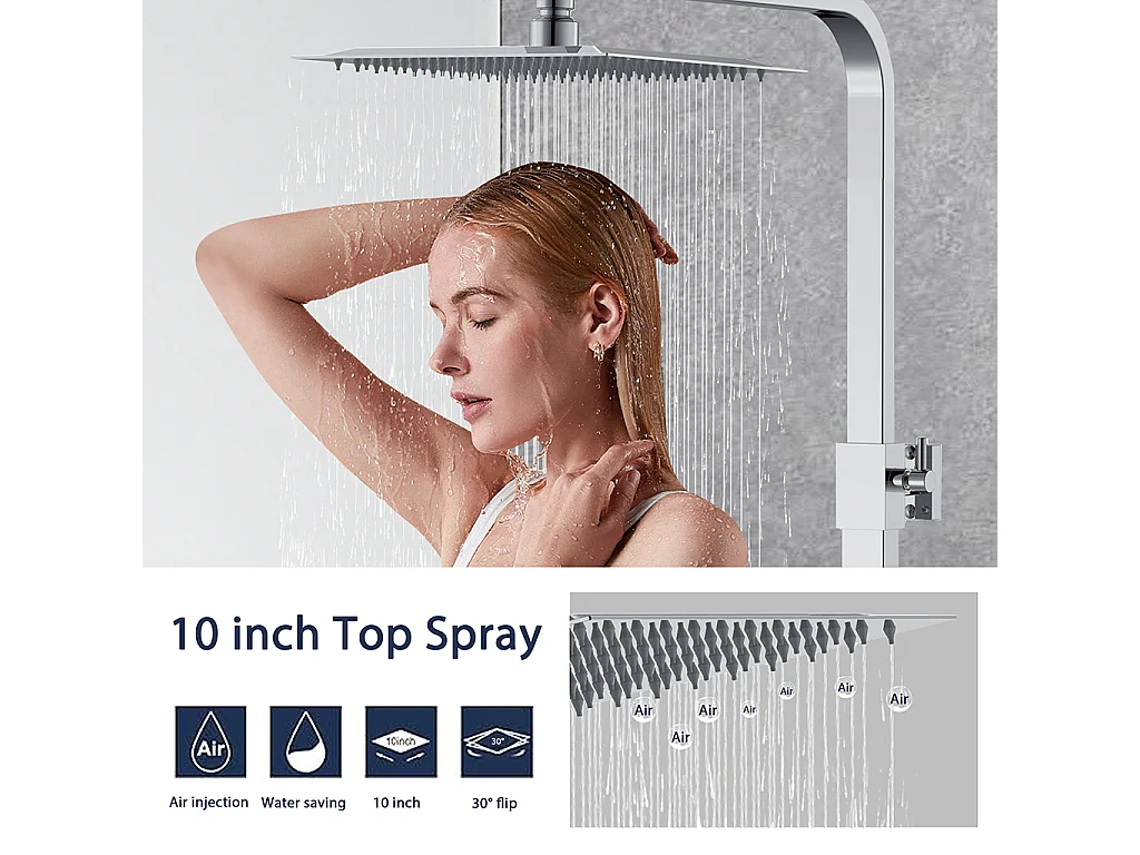 Colonne doccia termostatiche con soffione quadrato 25x25cm in acciaio inox e altezza regolabile 76-118cm, cromato