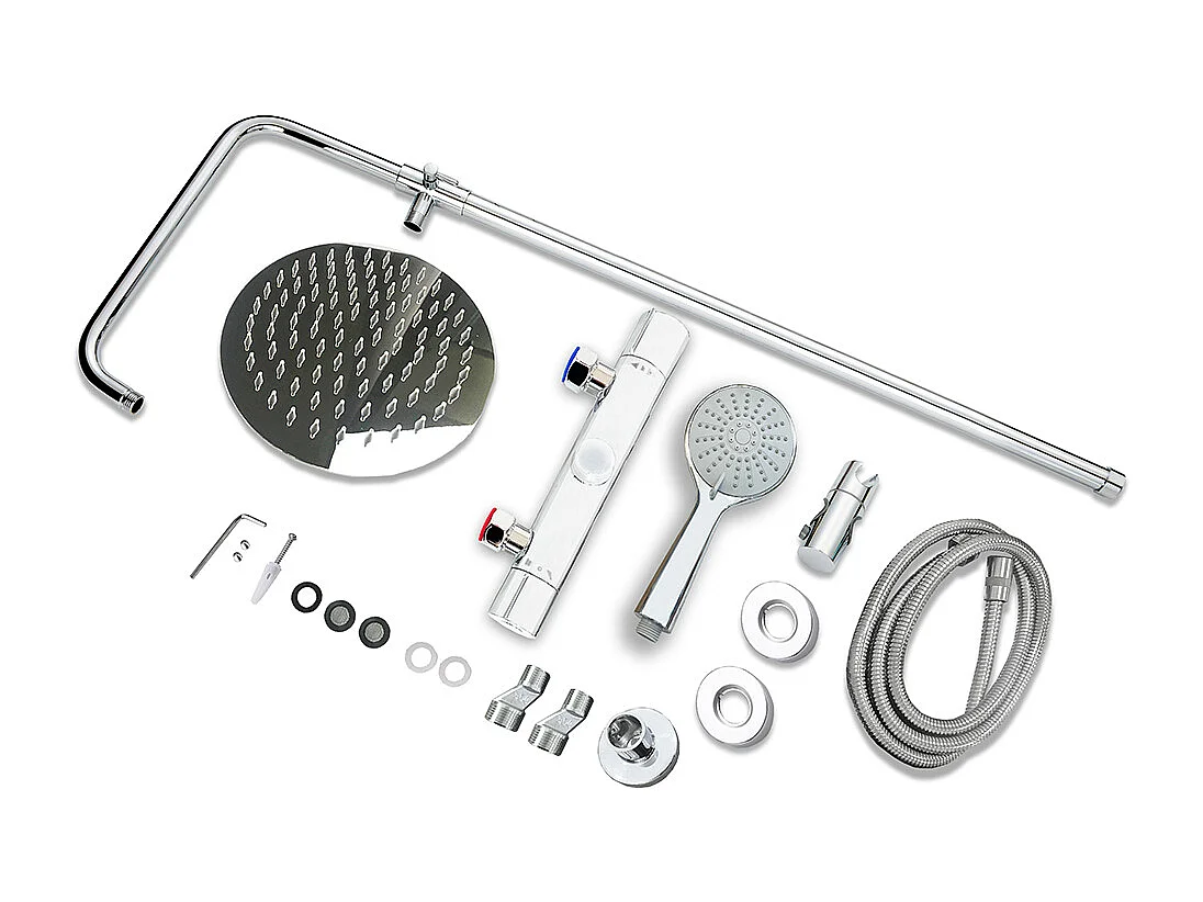 Colonne doccia termostatiche con soffione rotondo 20cm in acciaio inox e altezza regolabile 74-117cm, cromato