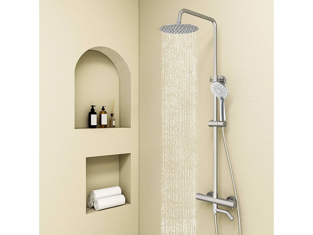 Colonne doccia termostatiche con beccuccio girevole 90°e soffione rotondo 20cm, cromato