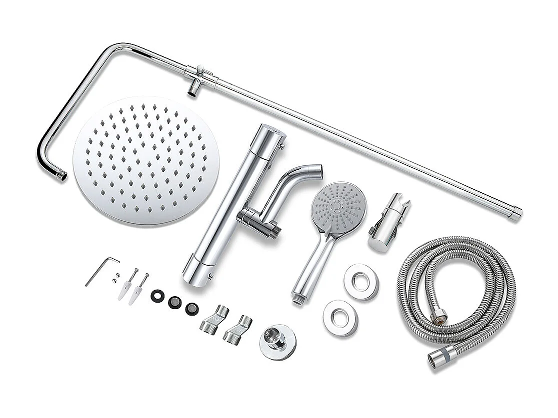 Colonne doccia termostatiche con beccuccio girevole 90°e soffione rotondo 20cm, cromato