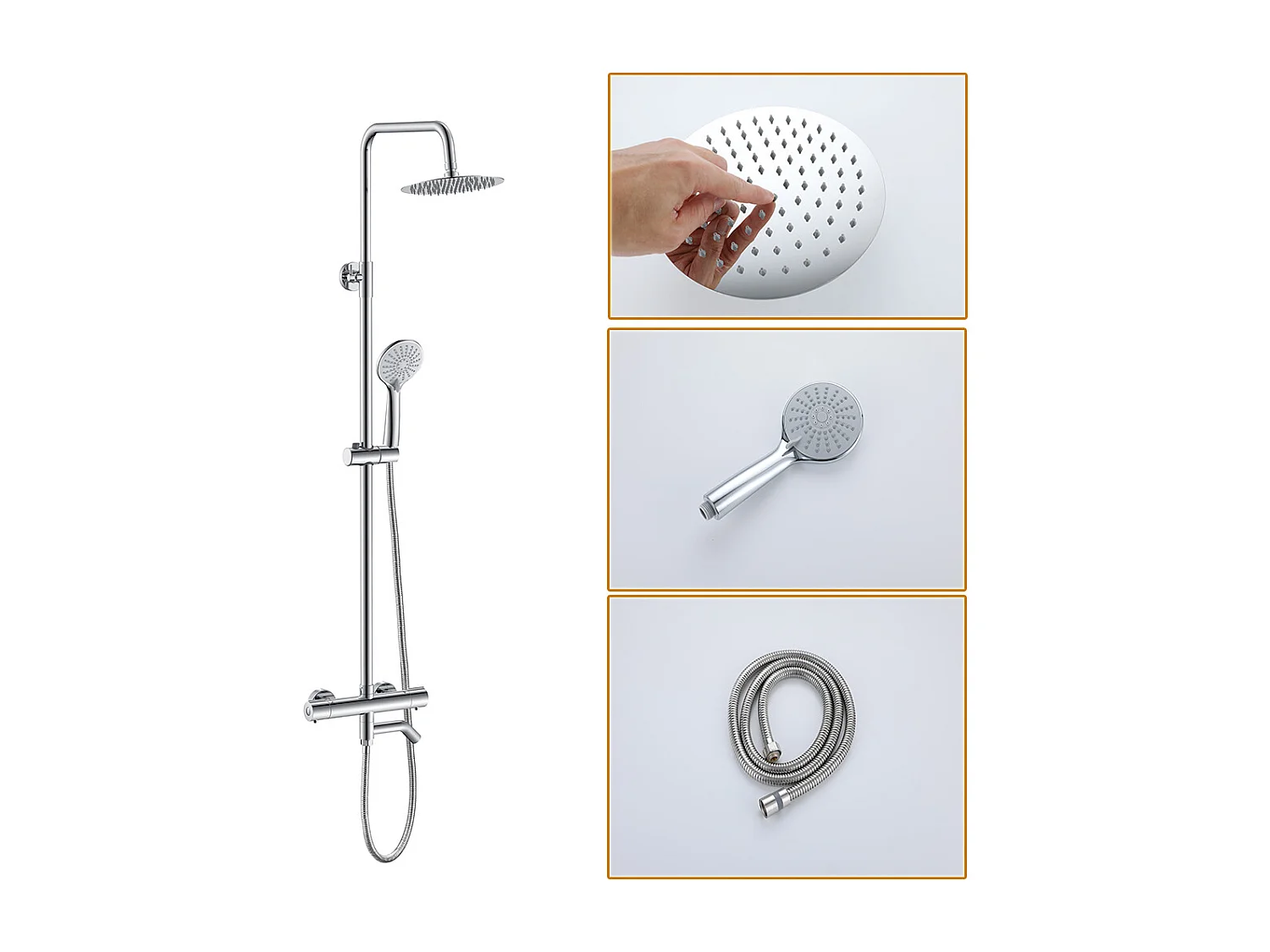 Colonne doccia termostatiche con beccuccio girevole 90°e soffione rotondo 20cm, cromato