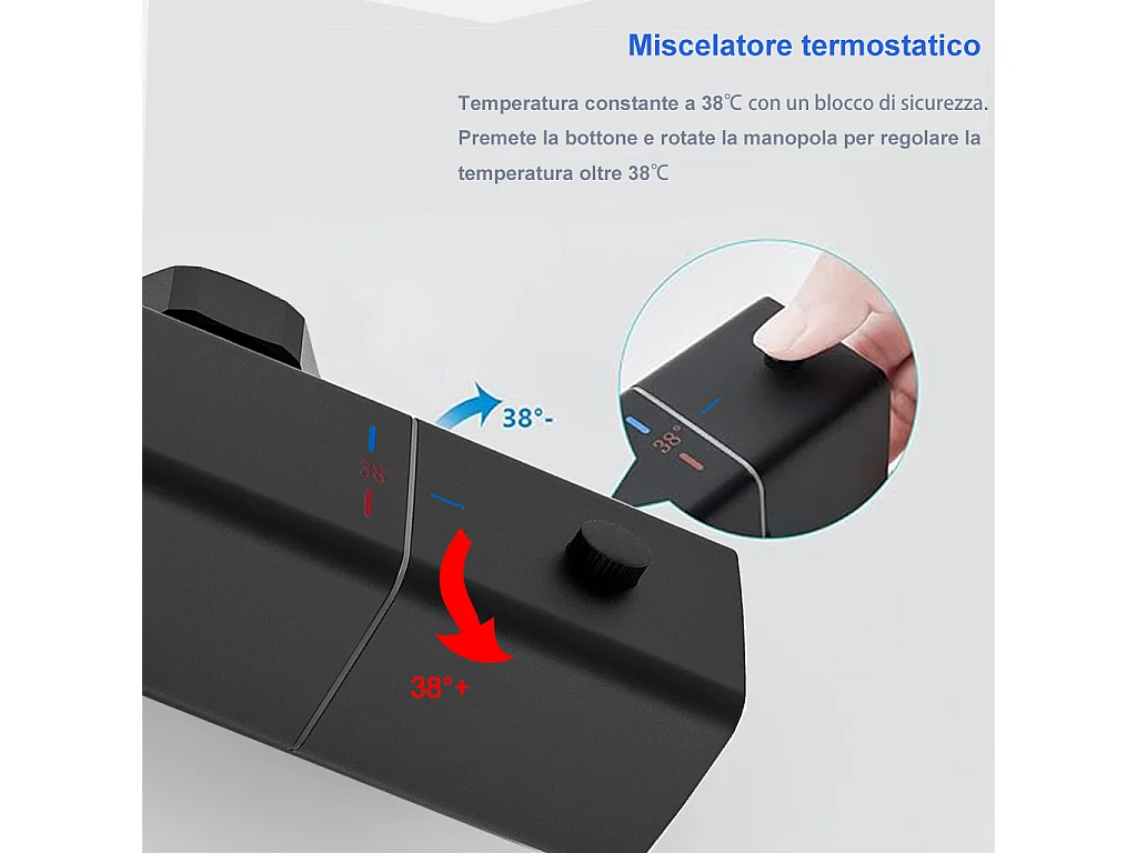 Colonne doccia termostatiche con soffione quadrato 25x25cm in acciaio inox e doccetta a 3 getti, nero