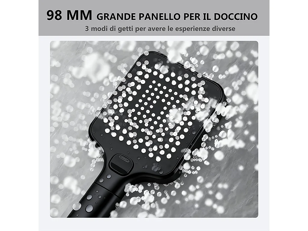 Colonne doccia termostatiche con soffione quadrato 30x30cm in acciaio inox e doccetta a 3 getti, nero