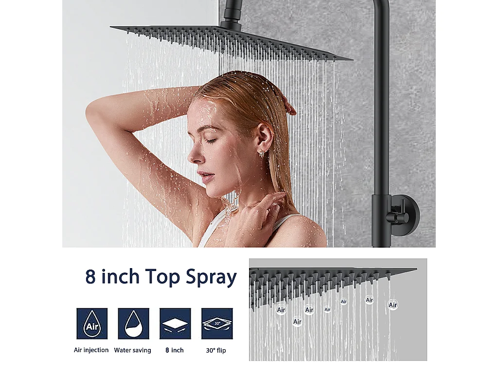 Colonne doccia termostatiche con soffione quadrato 20x20cm in acciaio inox e doccetta a 3 getti, nero