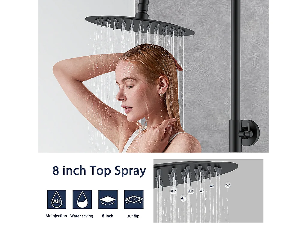 Colonne doccia termostatiche con soffione rotondo 20cm in acciaio inox e altezza regolabile 74-117cm, nero