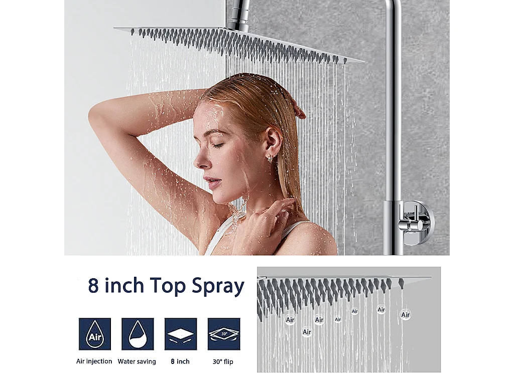 Colonne doccia termostatiche con soffione quadrato 20x20cm in acciaio inox e doccetta a 3 getti, cromato