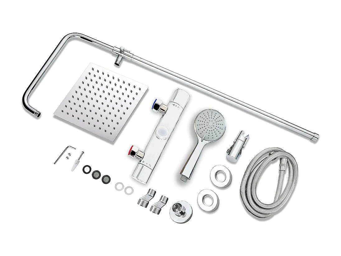 Colonne doccia termostatiche con soffione quadrato 20x20cm in acciaio inox e doccetta a 3 getti, cromato