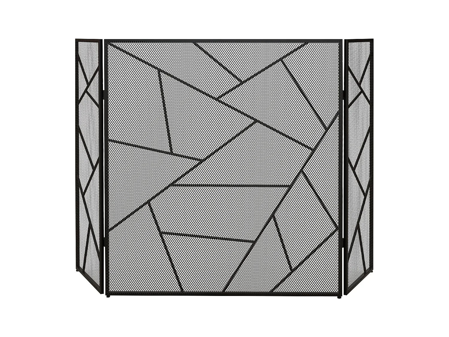 Pare-feu cheminée poêle design graphique - 3 volets pliables - dim. 135L x 1,2l x 85H cm - acier métal noir