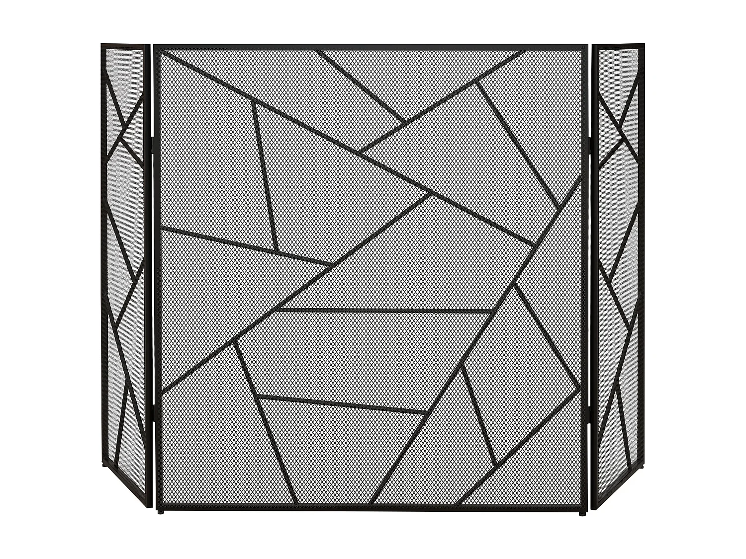 Pare-feu cheminée poêle design graphique - 3 volets pliables - dim. 135L x 1,2l x 85H cm - acier métal noir