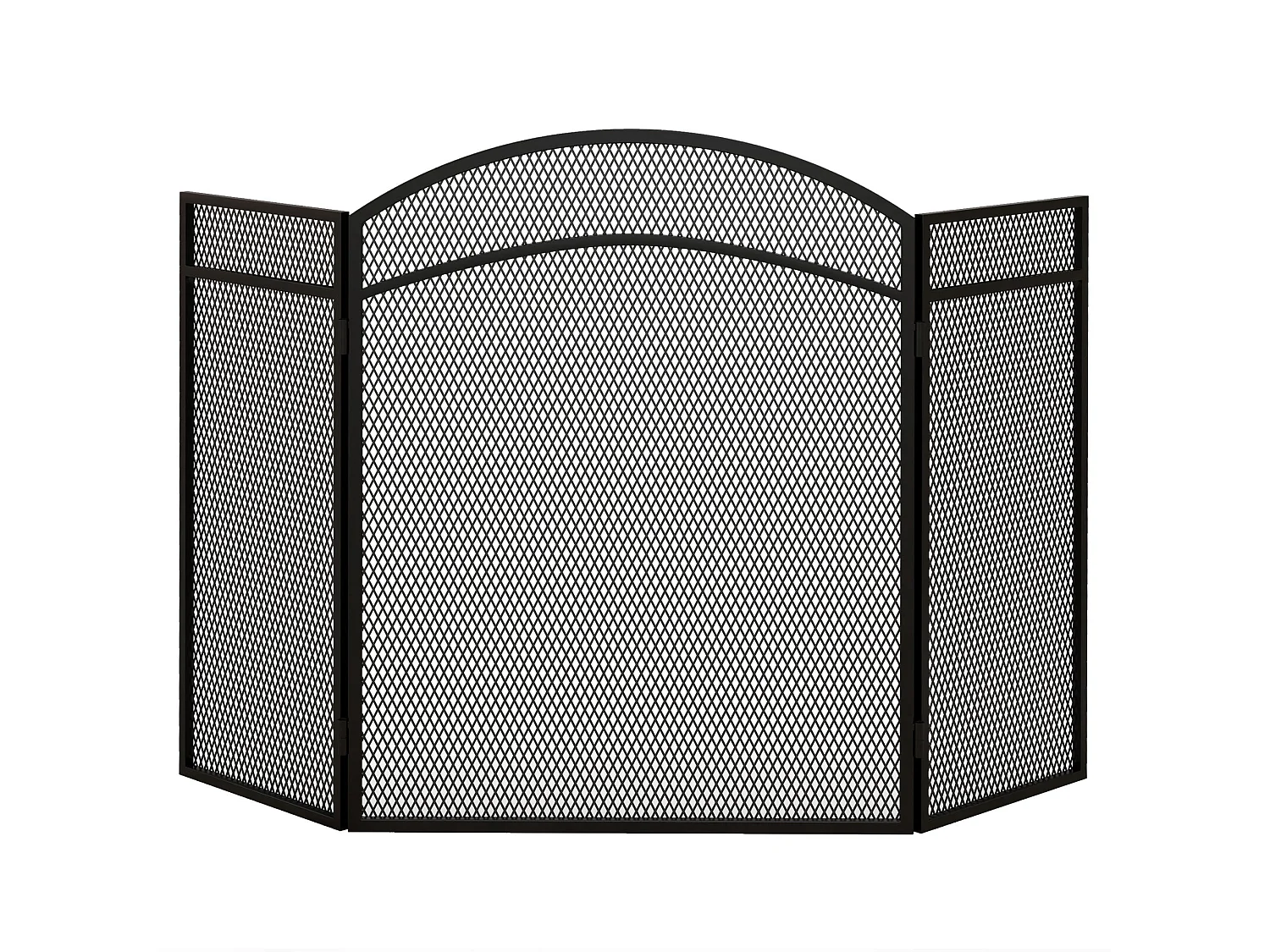 Pare-feu cheminée pliable 3 panneaux métal maille losange noir