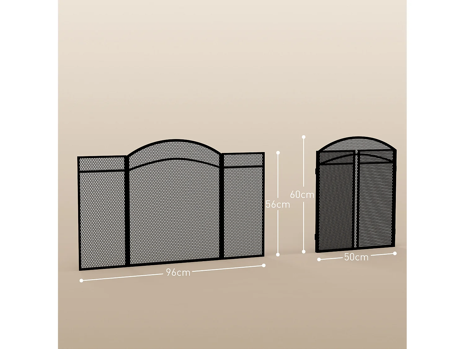 Pare-feu cheminée pliable 3 panneaux métal maille losange noir