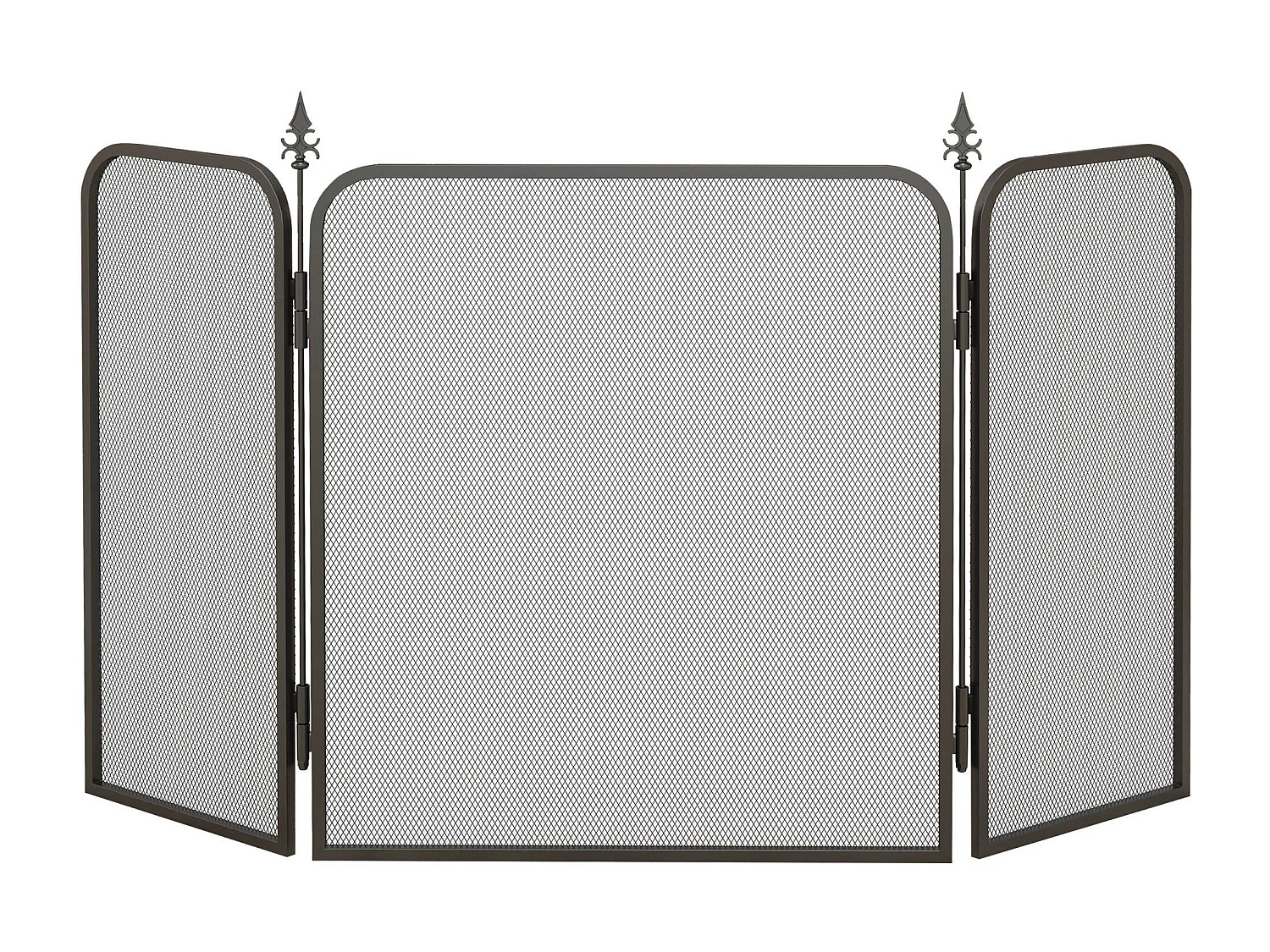 Pare-feu cheminée pliable 3 panneaux style médiéval - pare-étincelles 2 flèches métal maille noir