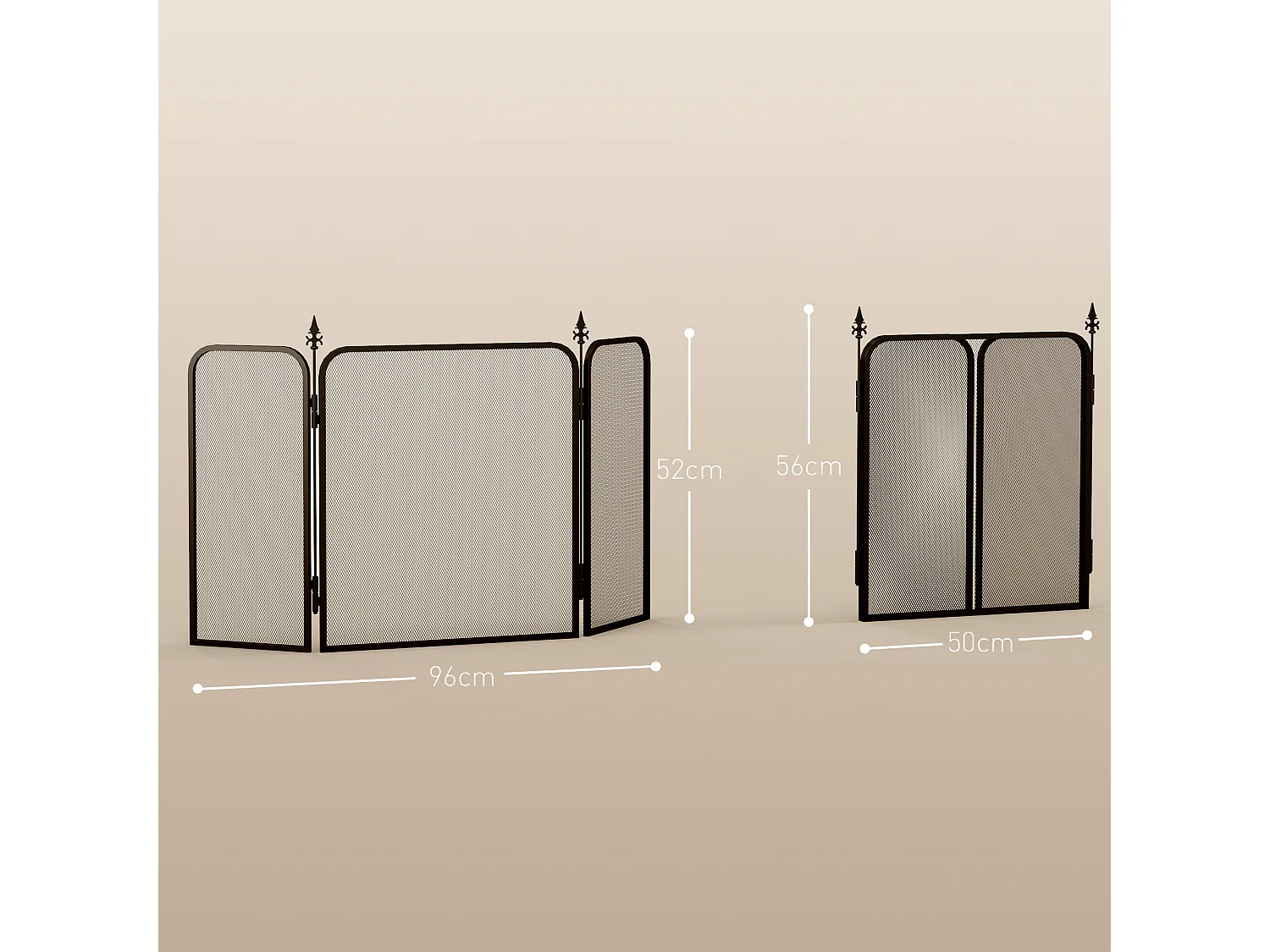 Pare-feu cheminée pliable 3 panneaux style médiéval - pare-étincelles 2 flèches métal maille noir