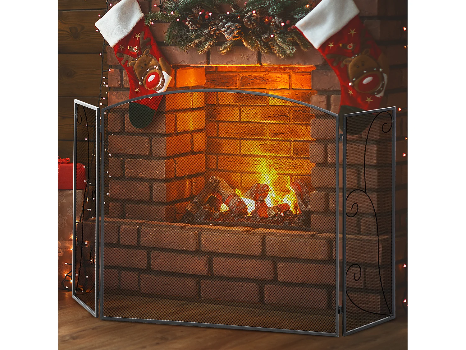 Pare-feu cheminée ou poêle - pare-étincelles 3 volets pliables acier métal noir