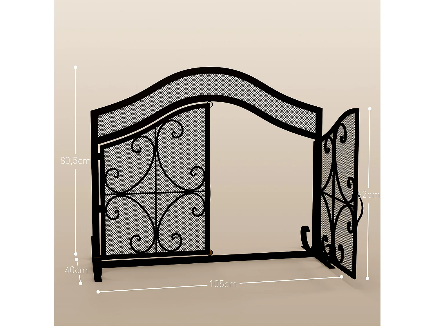 Pare-feu cheminée poêle style fer forgé - pare-étincelles 2 portes - dim. 105L x 40l x 80H cm - acier métal noir