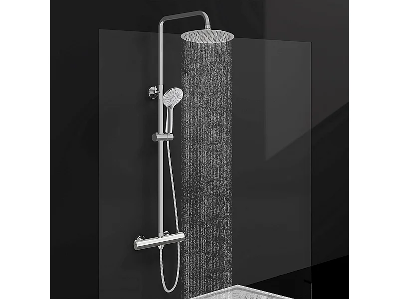 Colonna doccia idromassaggio con rubinetto termostatico, soffione doccia rotondo 25x25cm in acciaio inox, cromato lucido