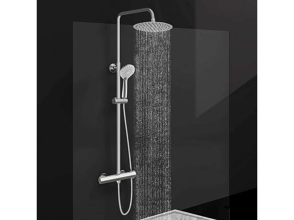 Colonna doccia idromassaggio con rubinetto termostatico, soffione doccia rotondo 25x25cm in acciaio inox, cromato lucido
