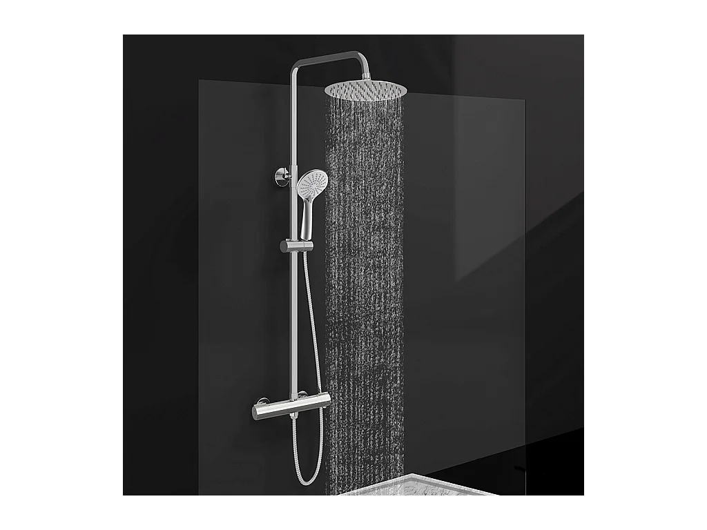 Colonna doccia idromassaggio con rubinetto termostatico, soffione doccia rotondo 25x25cm in acciaio inox, cromato lucido