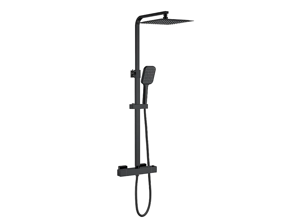 Colonna doccia idromassaggio con rubinetto termostatico, soffione doccia quadrato 30x30cm in acciaio inox, nero opaco
