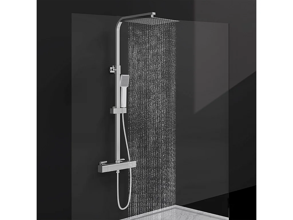 Colonna doccia idromassaggio con rubinetto termostatico, soffione doccia quadrato 25x25cm in acciaio inox, cromato lucido