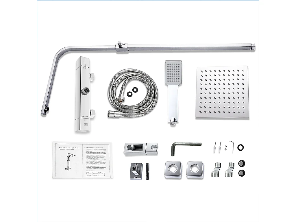 Colonna doccia idromassaggio con rubinetto termostatico, soffione doccia quadrato 25x25cm in acciaio inox, cromato lucido