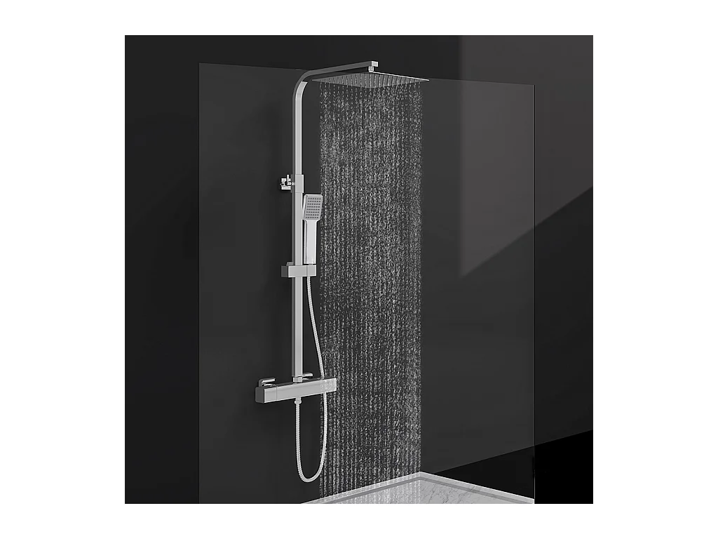 Colonna doccia idromassaggio con rubinetto termostatico, soffione doccia quadrato 25x25cm in acciaio inox, cromato lucido