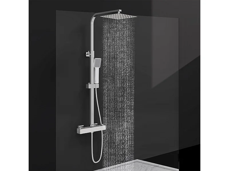 Colonna doccia idromassaggio con rubinetto termostatico, soffione doccia quadrato 20x20cm in acciaio inox, cromato lucido