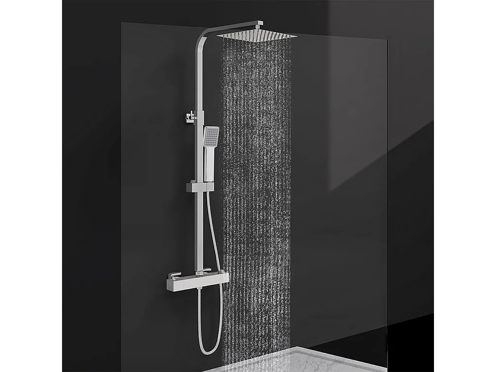 Colonna doccia idromassaggio con rubinetto termostatico, soffione doccia quadrato 20x20cm in acciaio inox, cromato lucido