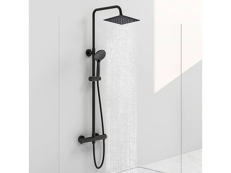 Colonna doccia idromassaggio con miscelatore termostatico, doccetta rotonda a 3 getti, nero opaco