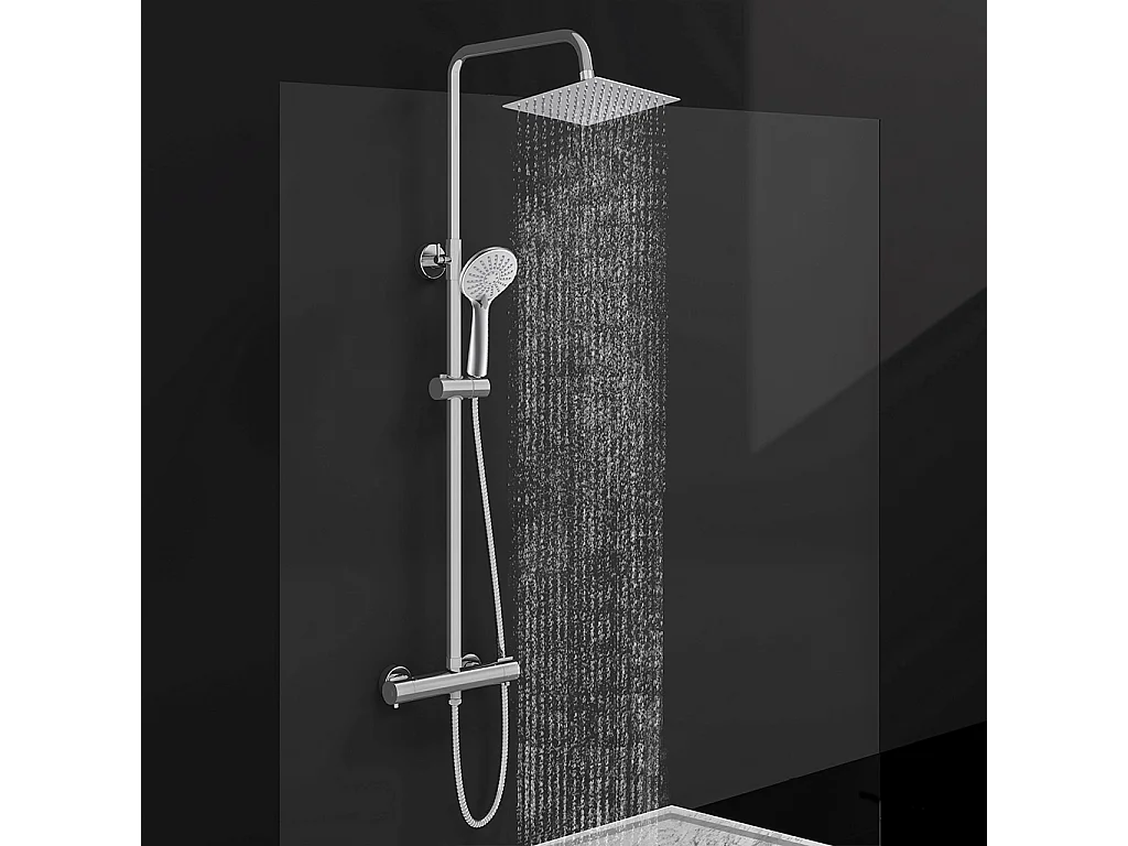 Colonna doccia idromassaggio con miscelatore termostatico, doccetta rotonda a 3 getti, cromato lucido