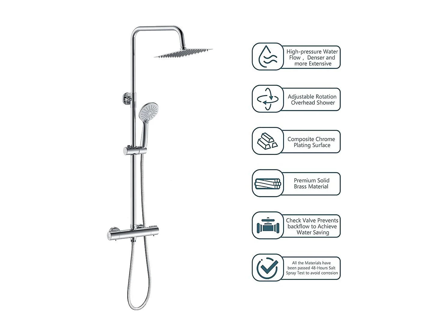 Colonna doccia idromassaggio con miscelatore termostatico, doccetta rotonda a 3 getti, cromato lucido