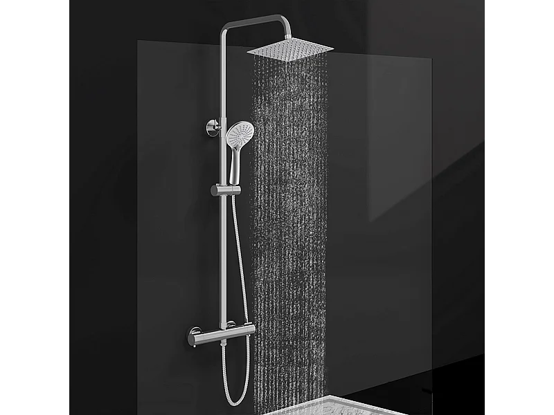 Colonna doccia idromassaggio con miscelatore termostatico, doccetta rotonda a 3 getti, cromato lucido